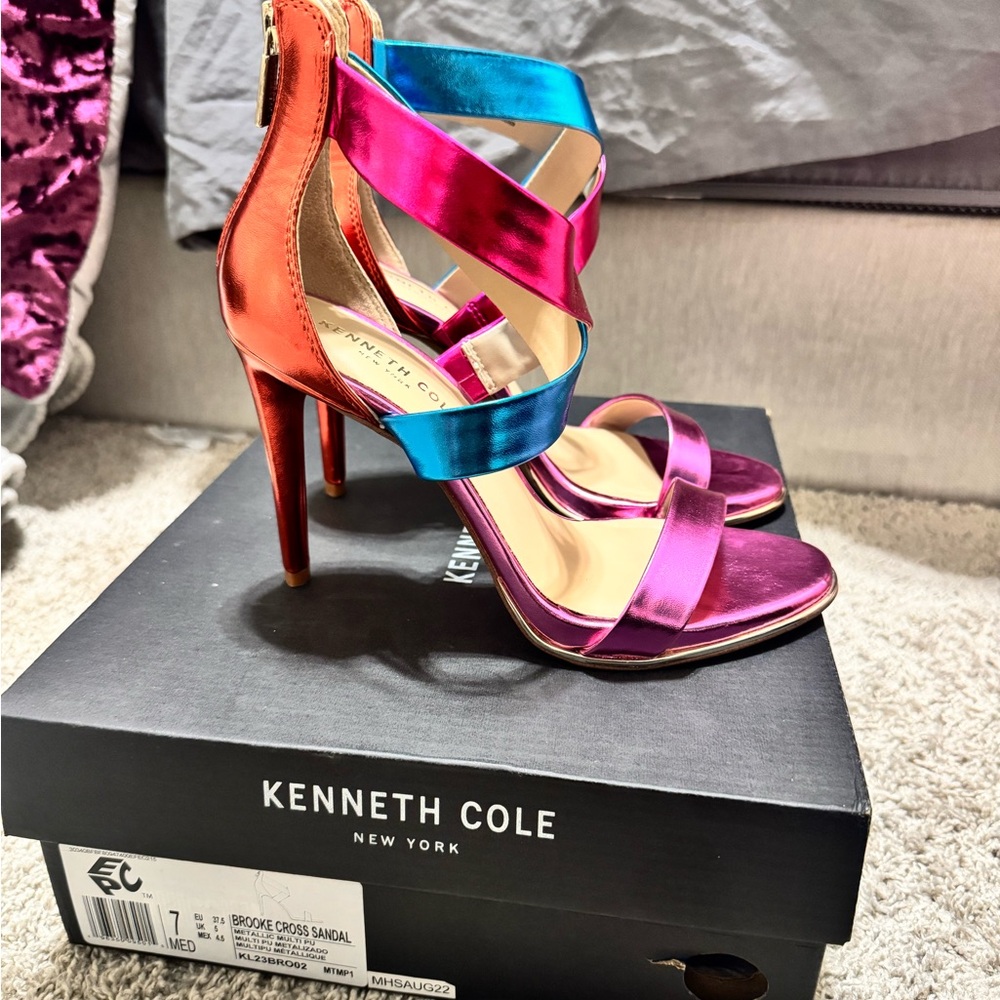 Kenneth Cole Women's Strappy Heels in Blue, Pink, and Orange